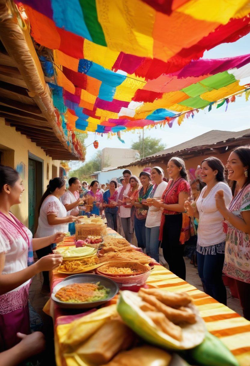 A lively scene depicting a diverse group of people celebrating a Hispanic festival, adorned in traditional colorful attire, surrounded by vibrant decorations. Include elements like a piñata, traditional foods, and festive music instruments, showcasing joy and unity in community gatherings. Capture the essence of cultural richness with warm, inviting lighting. super-realistic. vibrant colors. 3D.